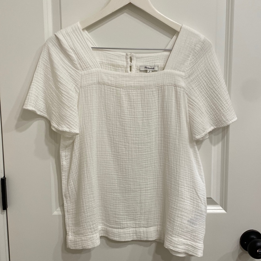 Madewell White Square Neck Butterfly Sleeve Button-Back Cotton Blouse Size XS